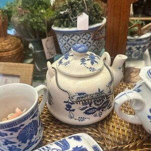 Blue and White Floral Ceramic Teapot